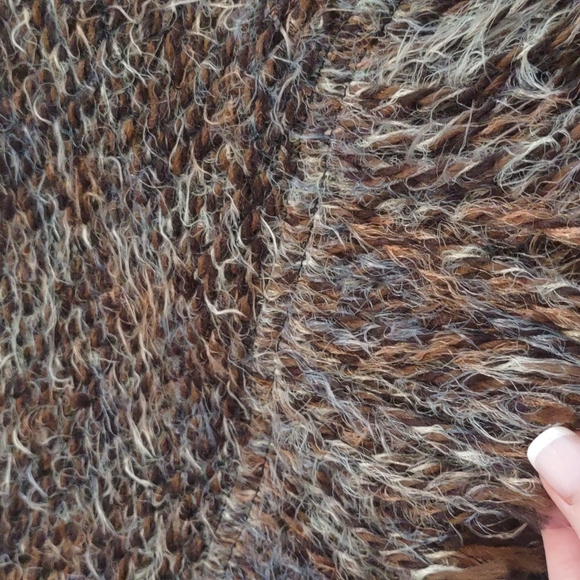 Bryn Walker Fall Poncho Wrap Open Long Fringe Bohemian Sweater Wool Shaggy Coat - Picture 8 of 8